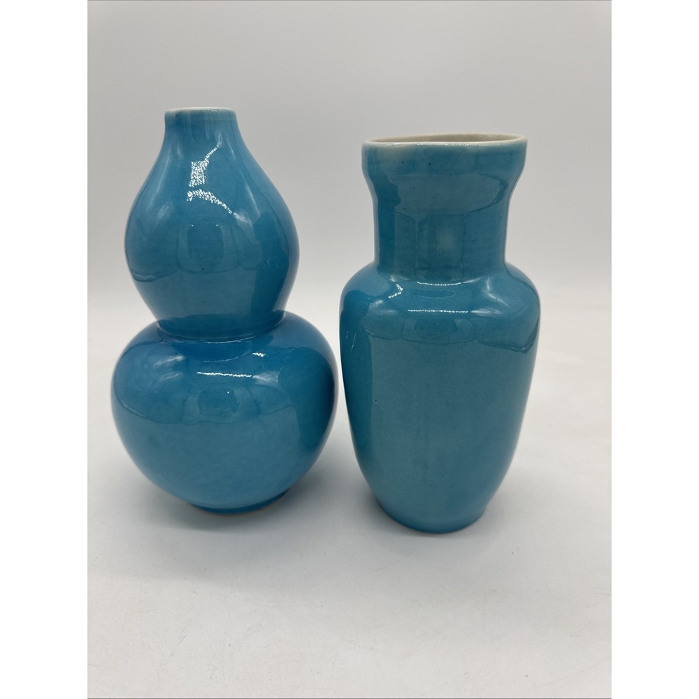 Set of Two Vases Tozai Home Turquoise MCM Gourd Style 8.25" & 9.25"